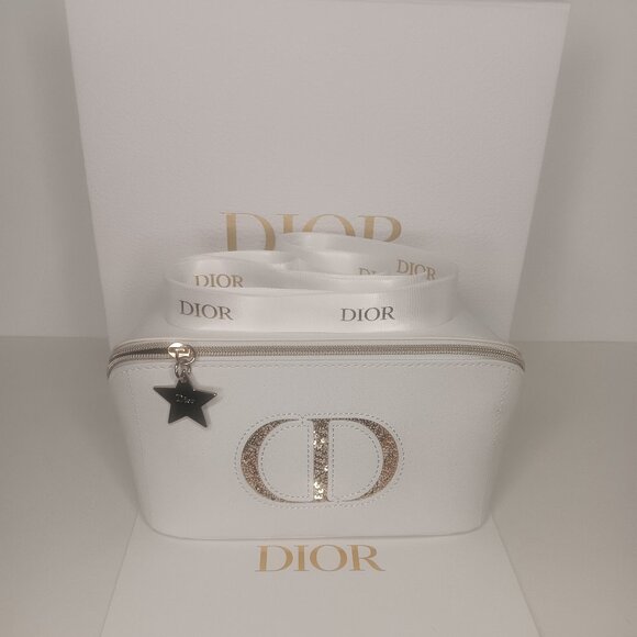 CHRISTIAN DIOR Handbags - CHRISTIAN DIOR WHITE & GOLD COSMETIC BEAUTY BAG